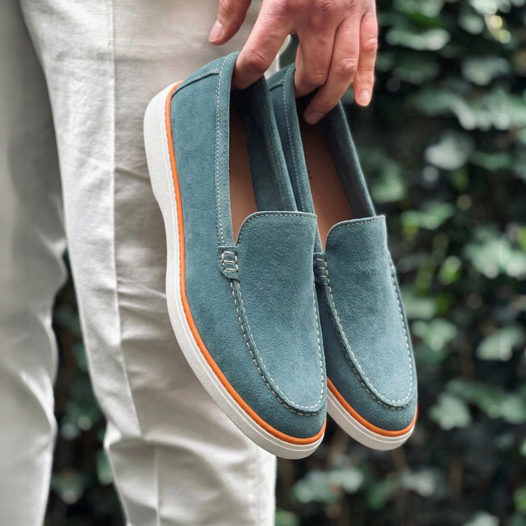 Mocassin Loro Daim Bleu
